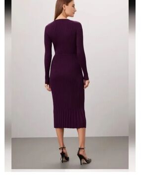 Jason Wu Long Sleeve Burgundy Ribbed Knit Midi Dress Size 2XL